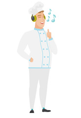 Chef cook listening to music in headphones.