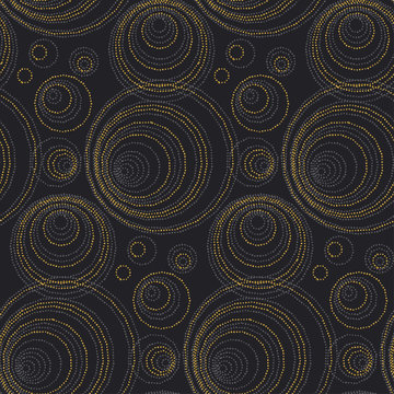 Concept seamless luxury pattern with dots and lines for header, card, background, invitation. decorative stylized dot vector illustration on black background.