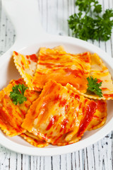 Roasted Pumpkin Gourmet Pasta Main Dish. Selective focus.