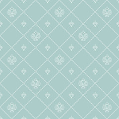 Seamless vector white pattern. Modern geometric ornament with royal lilies. Classic vintage background