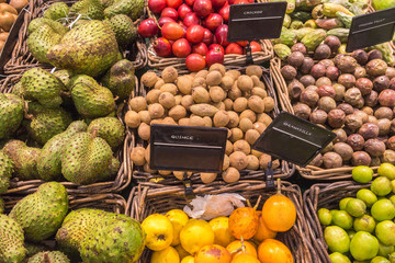 Exotic fruits variety in supermarket