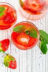 Strawberry Lemonade Summer Drink. Selective focus.