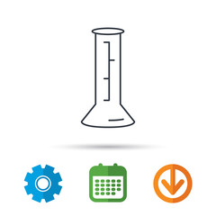Beaker icon. Laboratory flask sign. Chemistry or pharmaceutical symbol. Calendar, cogwheel and download arrow signs. Colored flat web icons. Vector