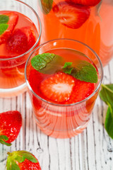 Strawberry Lemonade Summer Drink. Selective focus.