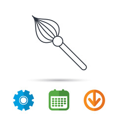 Brush icon. Paintbrush tool sign. Artist instrument symbol. Calendar, cogwheel and download arrow signs. Colored flat web icons. Vector