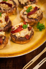 Cheese and Bacon Stuffed Mushroom. Selective focus.