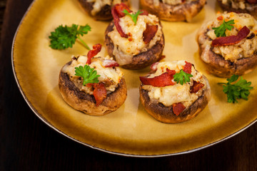 Cheese and Bacon Stuffed Mushroom. Selective focus.