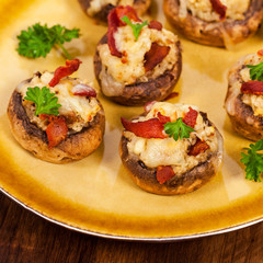 Cheese and Bacon Stuffed Mushroom. Selective focus.