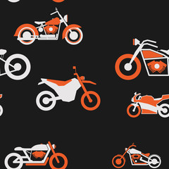 Seamless pattern simple motorcycle white orange