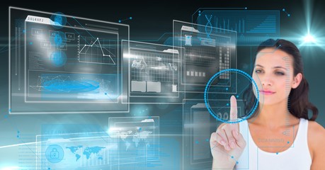 Digital composite image of a woman touching interface design