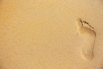 Vacation concept. trail foot on the sand