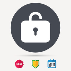 Lock icon. Privacy locker sign. Private access symbol. Calendar, shield protection and new tag signs. Colored flat web icons. Vector