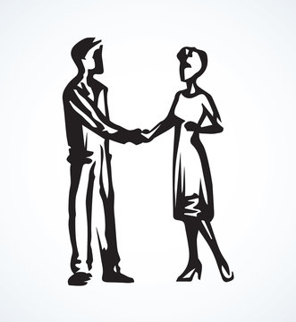 Handshake of man and woman. Vector drawing