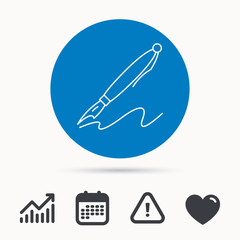 Pen icon. Writing tool sign. Calendar, attention sign and growth chart. Button with web icon. Vector