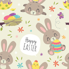 vector cartoon style easter bunny seamless pattern