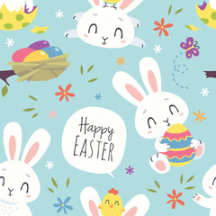 vector cartoon style easter bunny seamless pattern