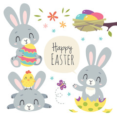 vector cartoon style easter bunny set