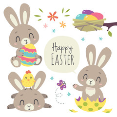 vector cartoon style easter bunny set