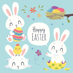 vector cartoon style easter bunny set