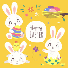 vector cartoon style easter bunny set