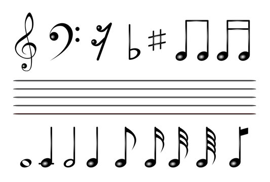 Simboli di note musicali con chiave e pentagramma