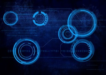 Futuristic interface elements on dark background
