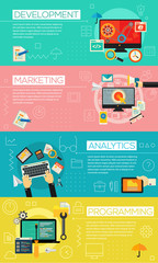 Flat concept banners. Social Marketing, Development, Analytics, SEO