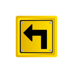 metallic realistic yellow square frame turn left traffic sign vector illustration