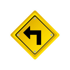 metallic realistic yellow diamond frame turn left traffic sign vector illustration