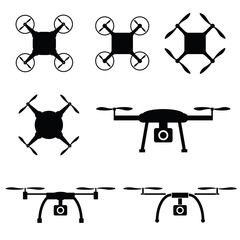 drone set in black color illustration - obrazy, fototapety, plakaty