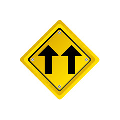 metallic realistic yellow diamond shape frame same direction arrow road traffic sign vector illustration