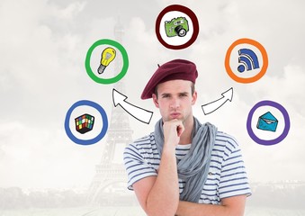 Man standing with application icons