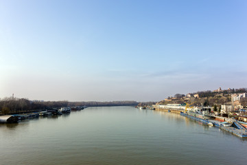 Fototapeta na wymiar View to Belgrade from Branko's bridge over the river Sava 
