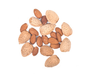 Raw organic almonds isolated on white background