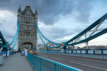 Fototapeta na wymiar LONDON, ENGLAND - JUNE 15 2016: Sunset view of Tower Bridge in London, England, Great Britain
