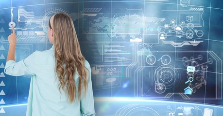 Woman using digital interface screen