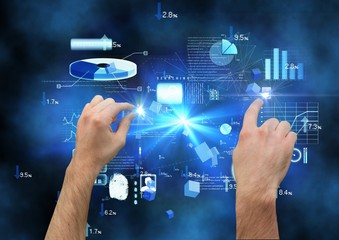 Hand touching graph chart on interface screen