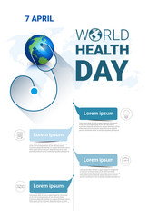 Earth Planet Health World Day Global Holiday Banner With Copy Space Flat Vector Illustration