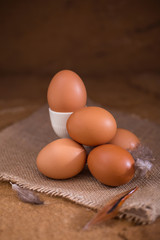 Eggs from farm to the market for raw material to cooking by chef in restaurant.