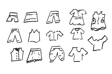 Set of Hand Draw Sketch of Children Clothes, isolated on white