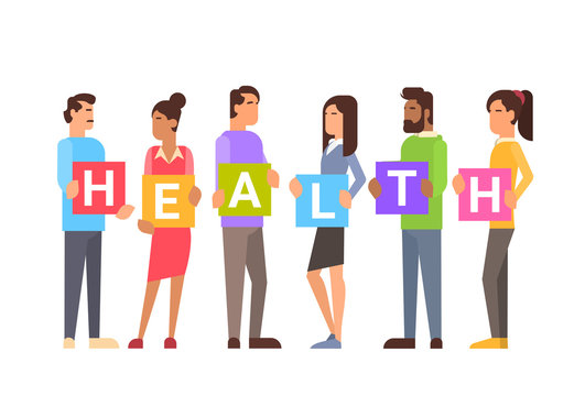 People Group Health World Day Healthy Lifestyle Vitamins Sport Flat Vector Illustration