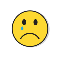 Yellow Sad Face Cry Negative People Emotion Icon Flat Vector Illustration