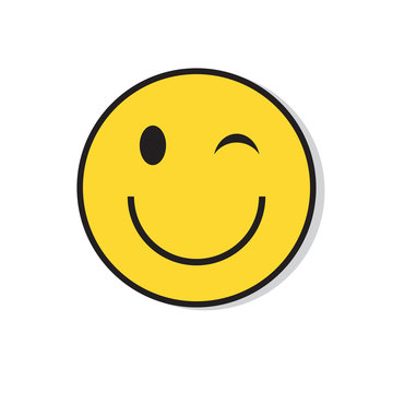 Yellow Smiling Face Wink Positive People Emotion Icon Flat Vector Illustration