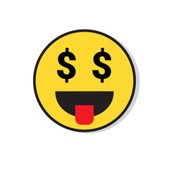 Yellow Smiling Face See Money Positive People Emotion Icon Flat Vector Illustration