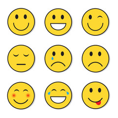 Yellow Smiling Face Positive And Negative People Emotion Icon Set Flat Vector Illustration