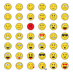 Yellow Smiling Face Positive And Negative People Emotion Icon Set Flat Vector Illustration
