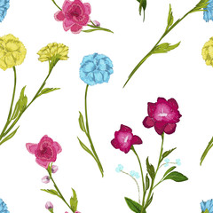 Vintage Seamless pattern: flower, leaf, branch, isolated on background. Imitation of embroidery, watercolor. Hand drawn vector illustration, separated editable elements.