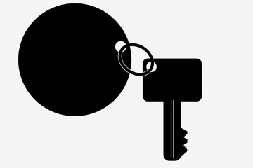 Silhouette Key with Tag, Isolated on White
