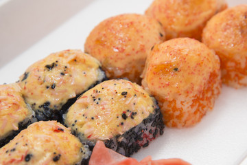 Japanese traditional foods rolls and sushi.