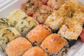Japanese traditional foods rolls and sushi.